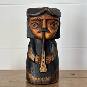 Henryk Zegadlo Artisan Carved Wooden Musician Sculpture Black and Brown